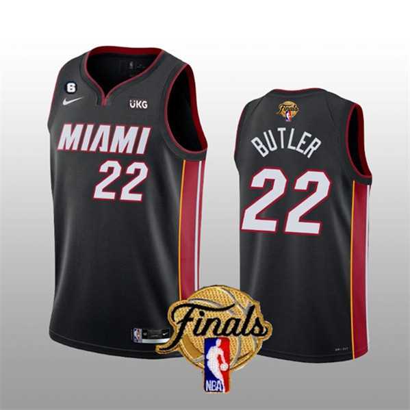 Mens Miami Heat #22 Jimmy Butler Black 2023 Finals Icon Edition With NO.6 Patch Stitched Basketball Jersey Dzhi